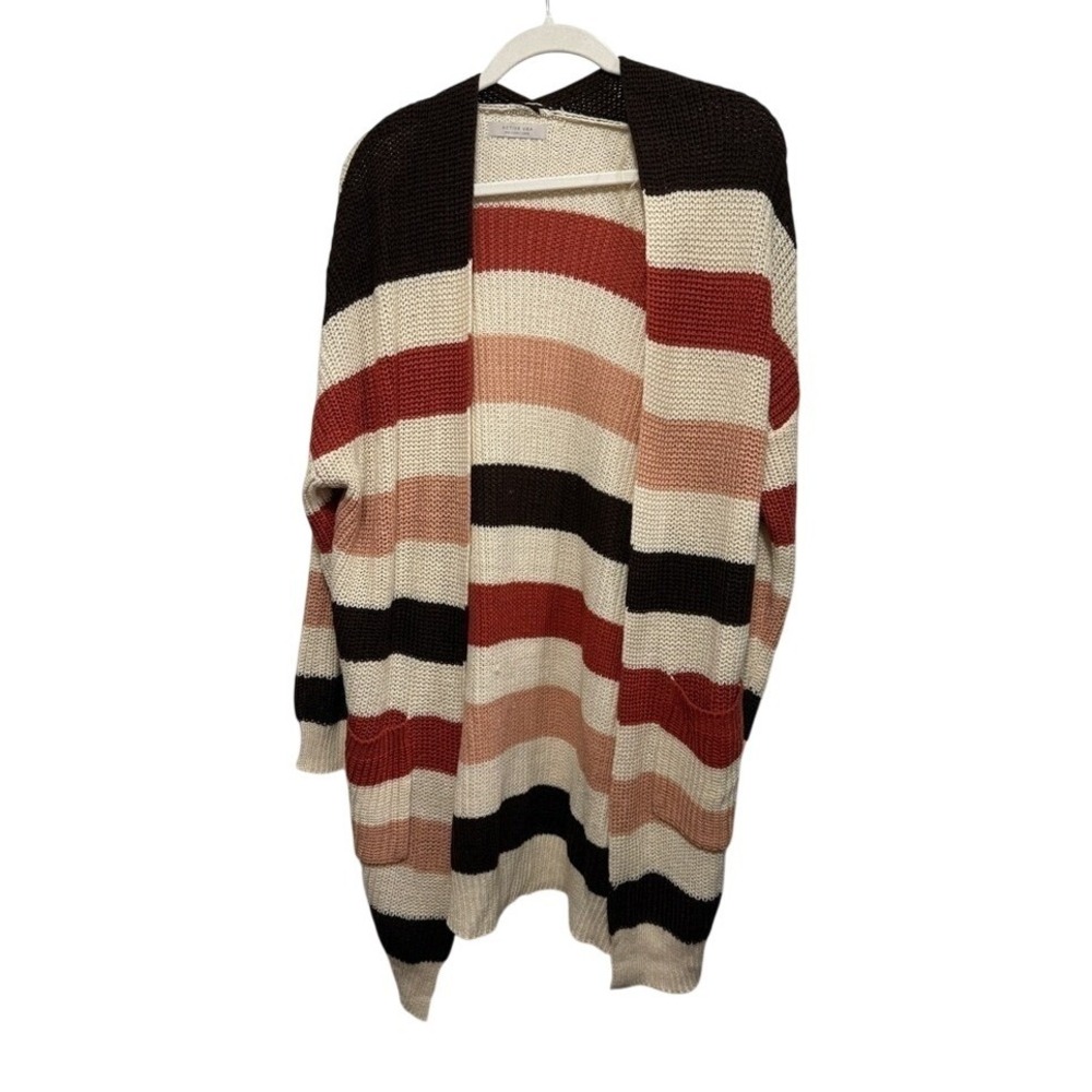 NWT Active USA Striped Chunky Knit Duster Cardigan‎ Womens L Earth Tone Boho